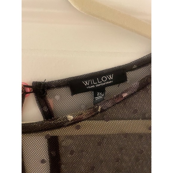 WILLOW Floral Mesh Short Sleeve‎ Ruffle Women's 2X - Picture 3 of 5